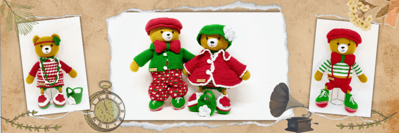 Christmas: Brian & Grace - The Gatsby (1920's) Christmas Bears: Crochet Amigurumi Bears! Discover Pixel 2 Mix's digital PDF crochet patterns or printed A5 booklets for this enchanting duo. Detailed instructions for easy crochet fun. Crochet kits available