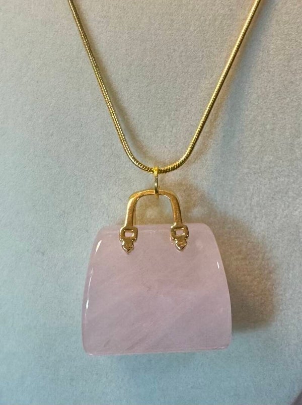 Pink and Gold Handbag Pendant Necklace