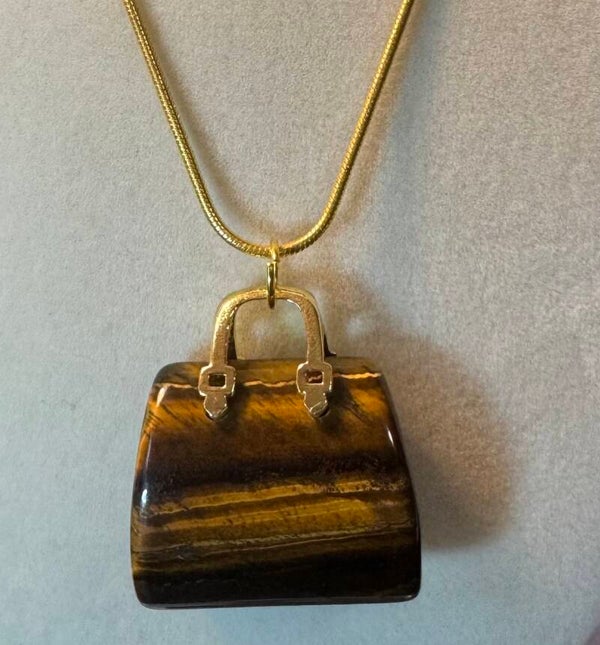 Gold Plated Necklace with Brown Handbag Pendant