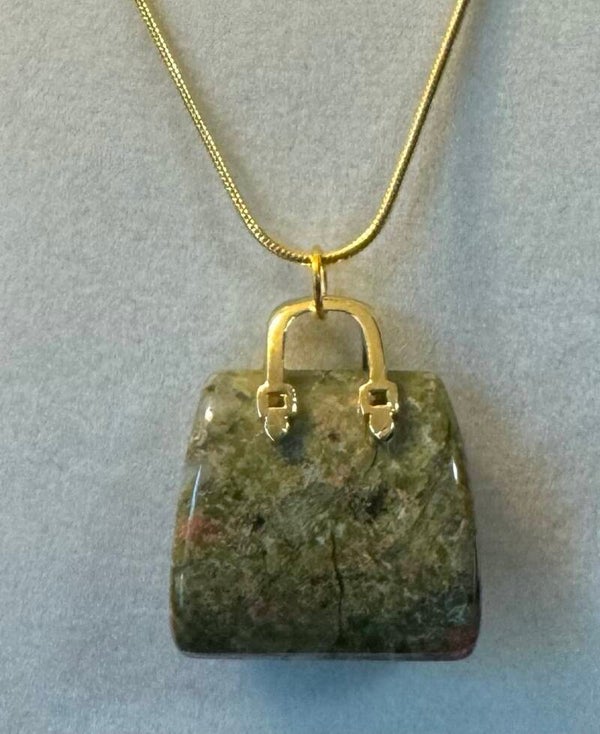 Unique Green Stone Handbag Pendant Necklace