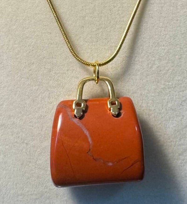 Elegant Gold and Orange Handbag Pendant Necklace