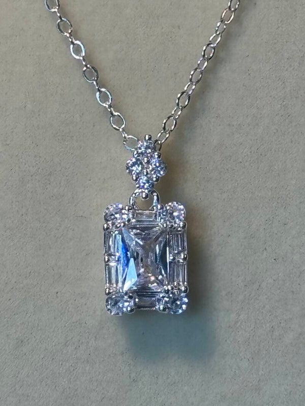 Elegant 16” Sterling Silver Moissanite Diamond Pendant Necklace