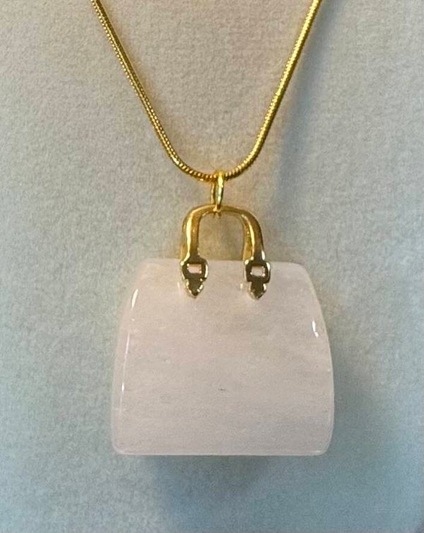 Chic Gold and White Handbag Pendant Necklace