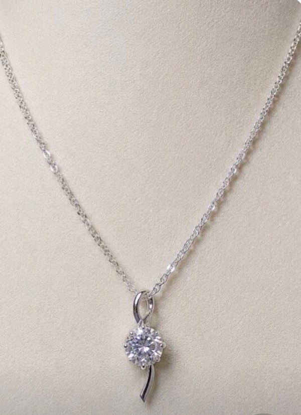 Elegant Sterling Silver Plated  Necklace with a 1 Carat Moissanite Diamond Pendant