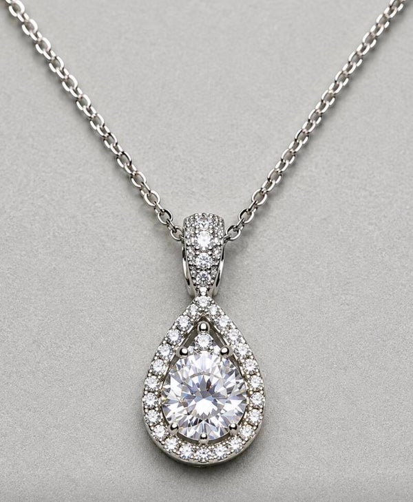 Elegant 22” Silver Stainless Steel 3 Carat Teardrop Moissanite Pendant Necklace