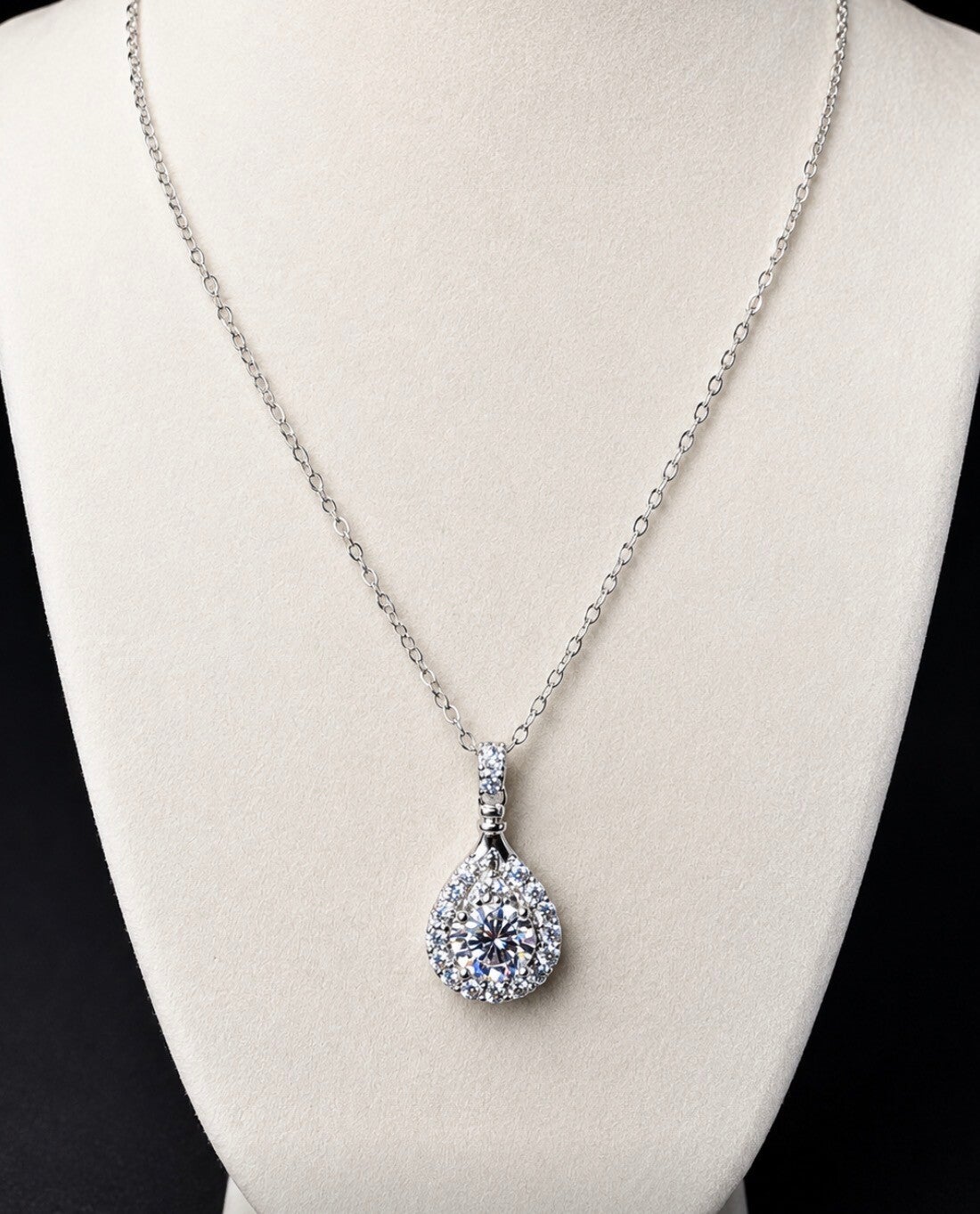 Sparkling Sterling  Silver 2 Carat Teardrop Moissanite Necklace with Blue Crystals