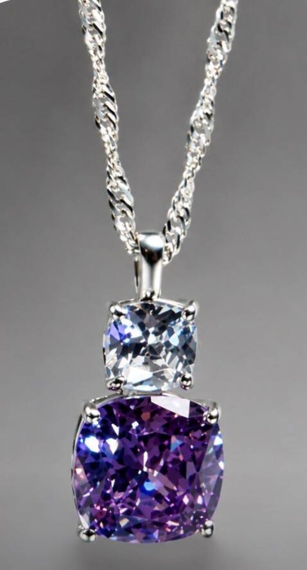 Elegant 18” Sterling Silver and 7 Carat Purple Moissanite Diamond Pendant Necklace