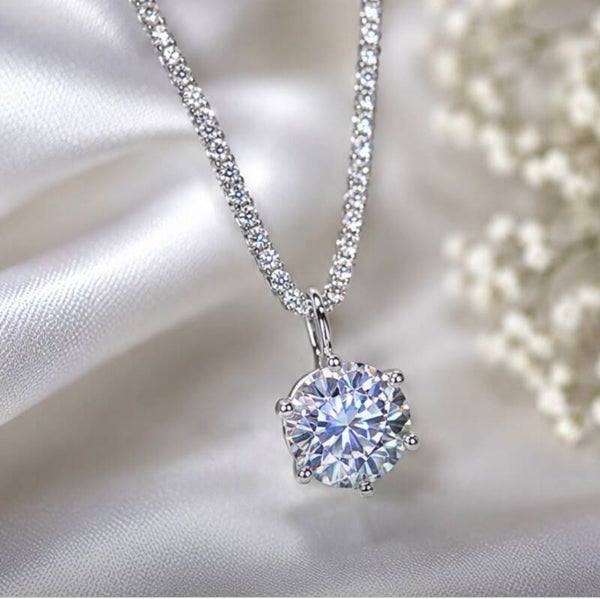 Elegant 18” Sterling Silver Necklace with 1 Carat Moissanite Diamond Pendant