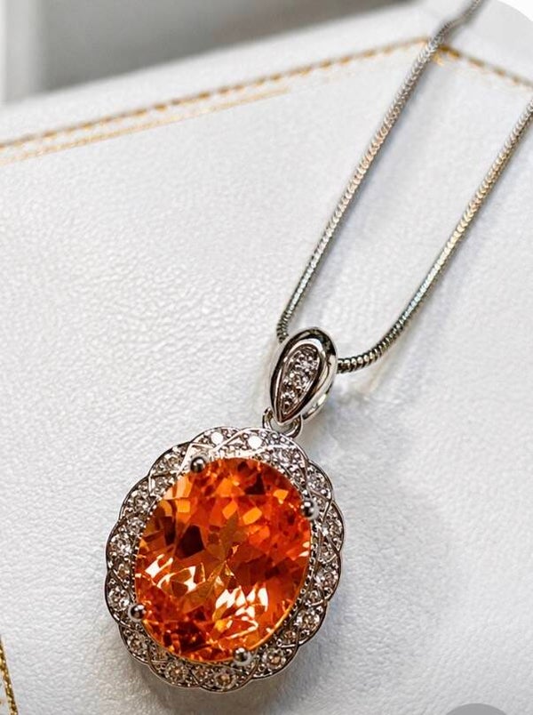 24” Sterling Silver Orange Crystal Pendant Necklace
