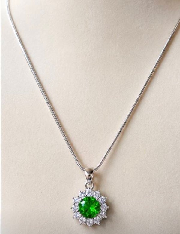 Elegant Green Moissanite Diamond and Sterling Silver Necklace