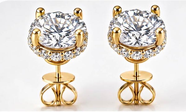 Elegant Gold and Silver 1 Carat Moissanite Diamond Stud Earrings