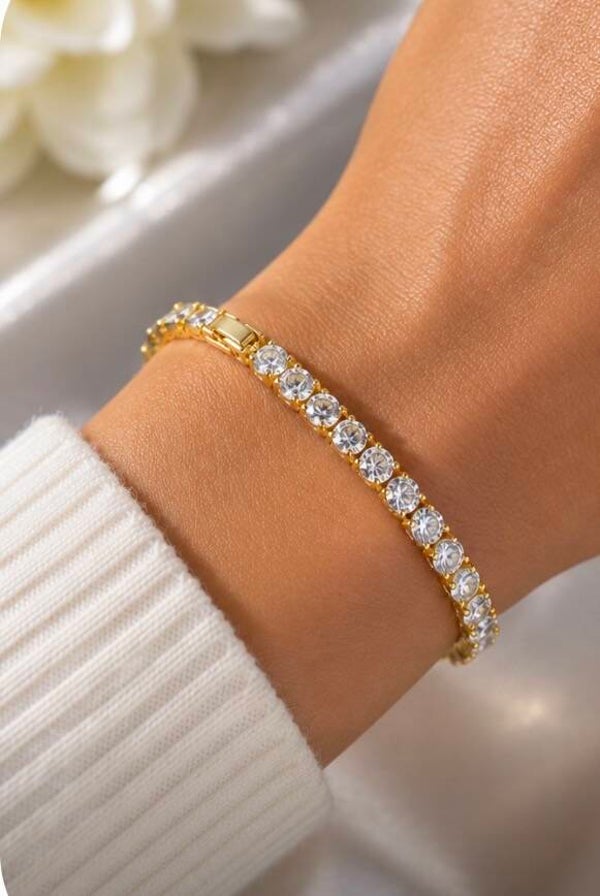 B- Elegant 7”  Hypo Allergenic Alloy  Bracelet With Moissanite Diamonds