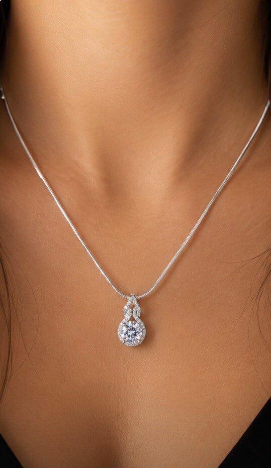 18” Sterling Silver 2 Carat Teardrop Moissanite Necklace