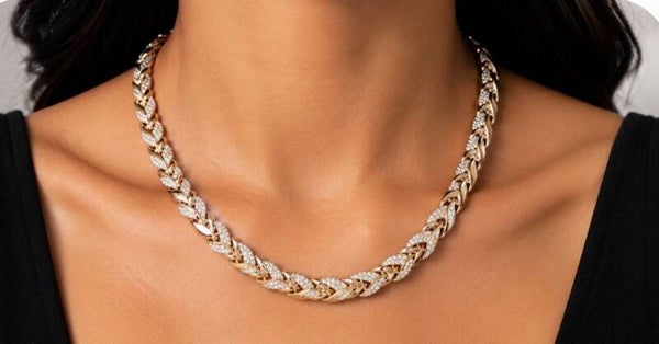 Elegant Rose Gold Plated and Sparkling Silver Women's Necklace and Bracelet Set