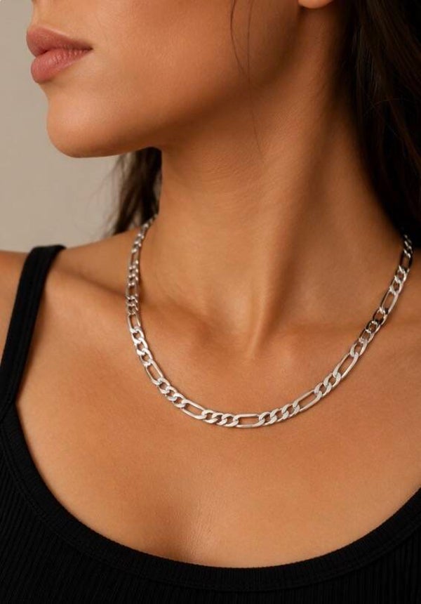 Sterling Silver 18” 8mm Figaro Chain Necklace and 8”8mm Figaro Bracelet Set