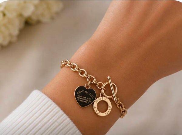Rose Gold Stainless Steel Bracelet with Heart Charm