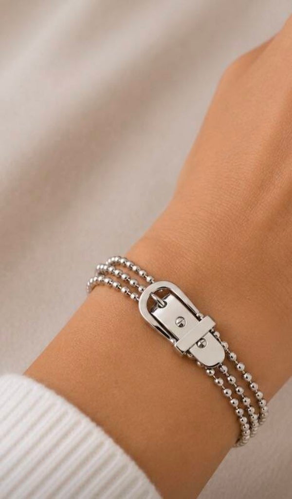 Sterling Silver Plated Chain Bracelet with Buckle Clasp