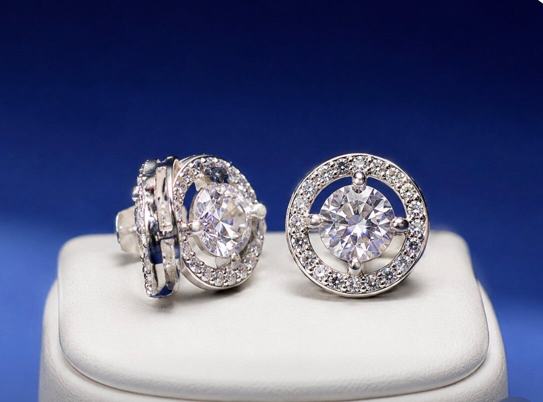 Elegant Sterling Silver 5 Carat Moissanite Diamond Earrings