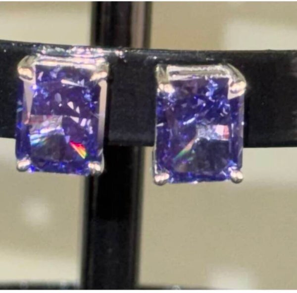 Elegant 7 Carat Purple Moissanite Diamond Stud Earrings