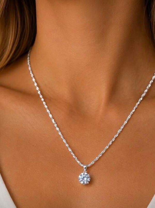 Elegant 18” Sterling Silver Necklace with 2 Carat Moissanite Diamond Pendant