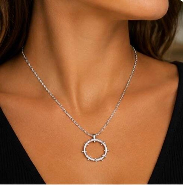 Elegant Silver Necklace with 1 Carat Circular Moissanite  Pendant