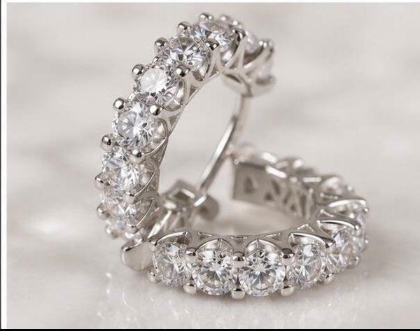 Elegant Sterling Silver Plated Hoop Earrings With 4.8 Ct. Moissanite Diamonds