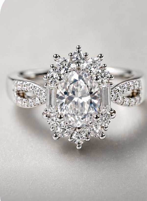 Two Carat Oval Moissanite Engagement Ring