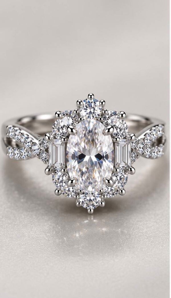 One Carat Oval Moissanite Engagement Ring