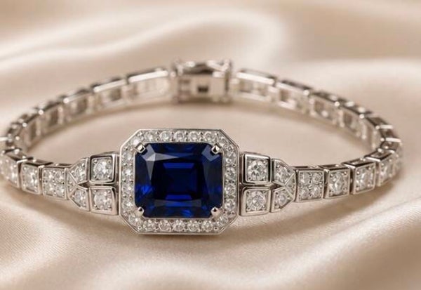 Elegant Sterling Silver Plated and Blue  Moissanite Bracelet