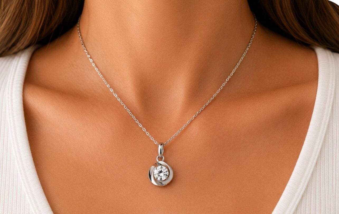Minimalist Sterling Silver Moissanite Pendant Necklace