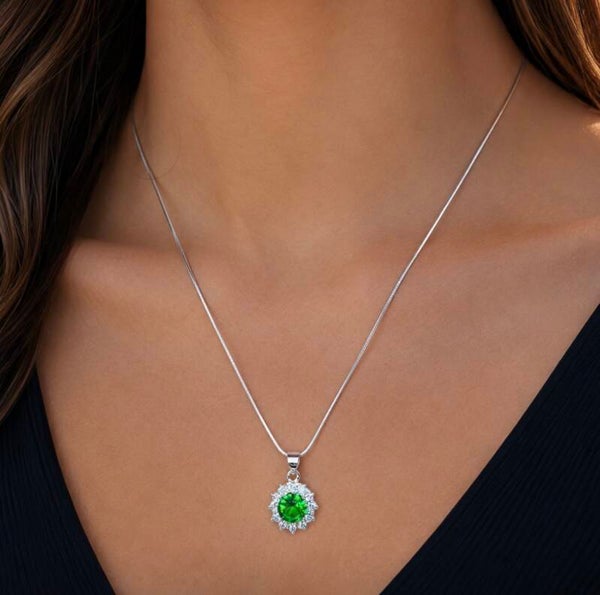 Moissanite Diamond Gemstone Sterling Silver Necklace with Halo Design