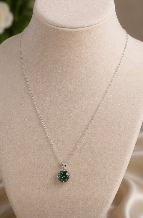 Elegant Sterling Silver Necklace with Green Moissanite Diamond