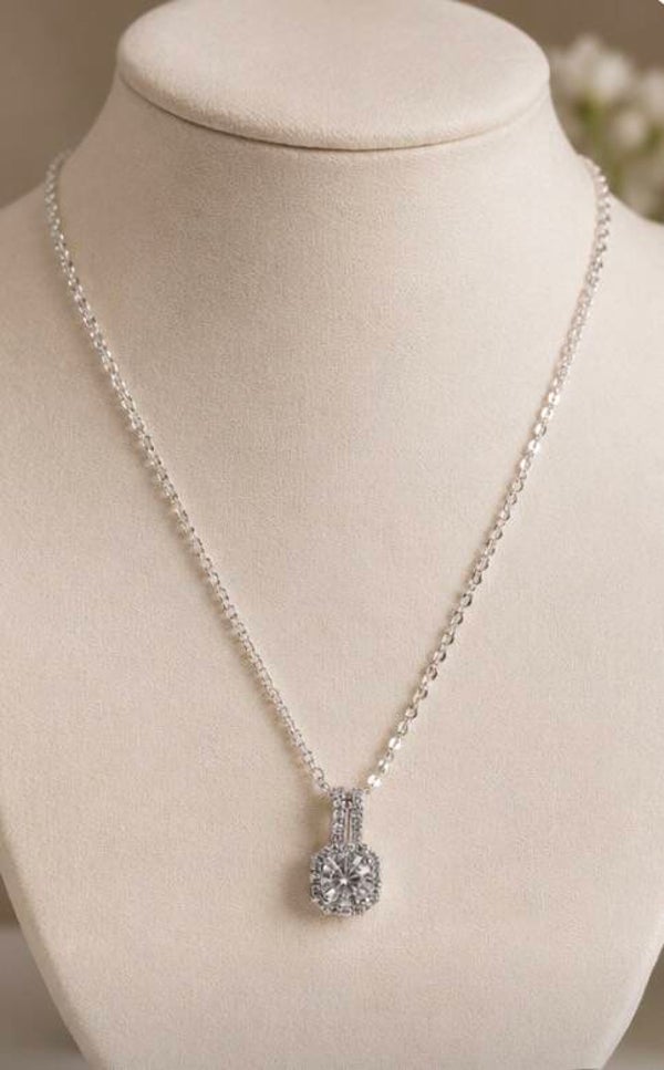 18” Sterling Silver, 2 Carat Moissanite Pendant Necklace