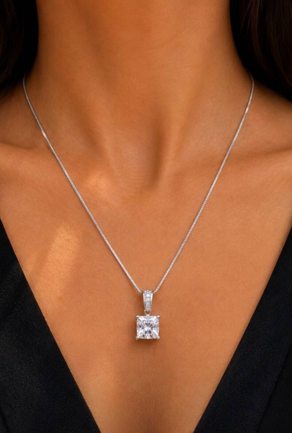 Elegant 18”  Sterling Silver Necklace with 3 Carat Moissanite Diamond Pendant