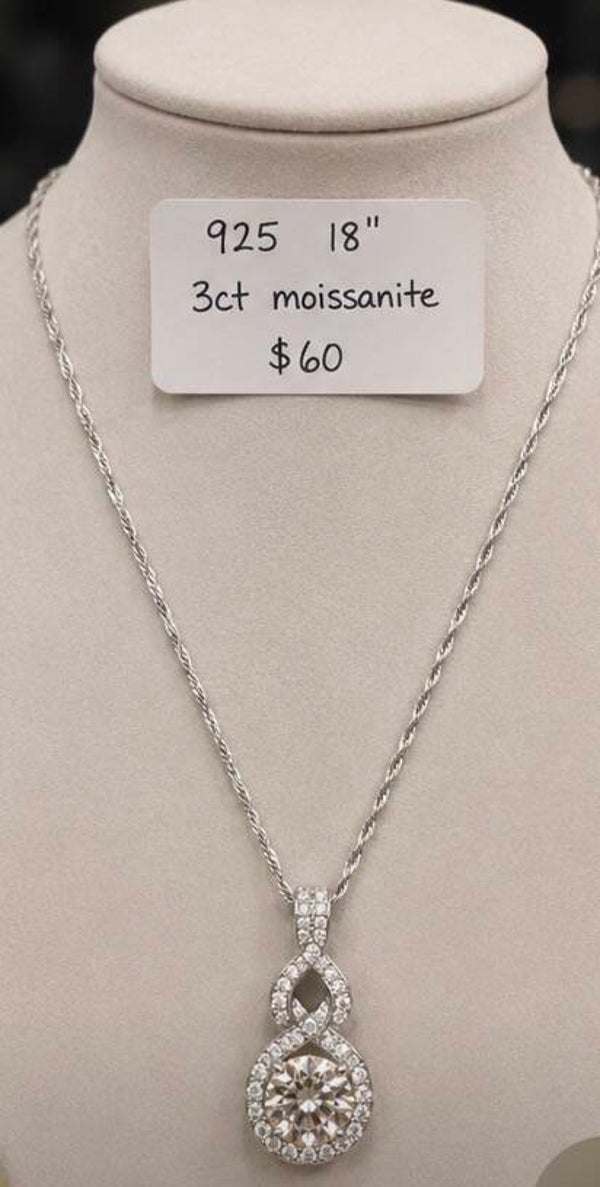 18” Sterling Silver 3 Carat Teardrop Moissanite Necklace
