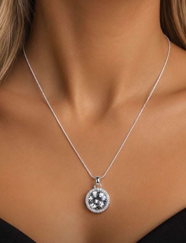 Elegant Sterling Silver 5 Carat Moissanite Pendant Necklace