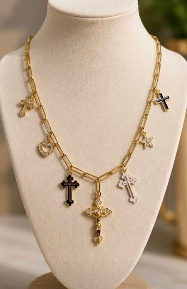 Gold Cross Charm Necklace