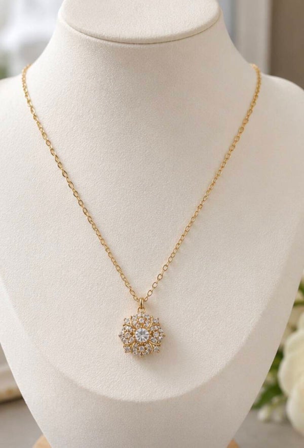 18k Gold over 925 Floral Halo Moissanite Pendant Necklace