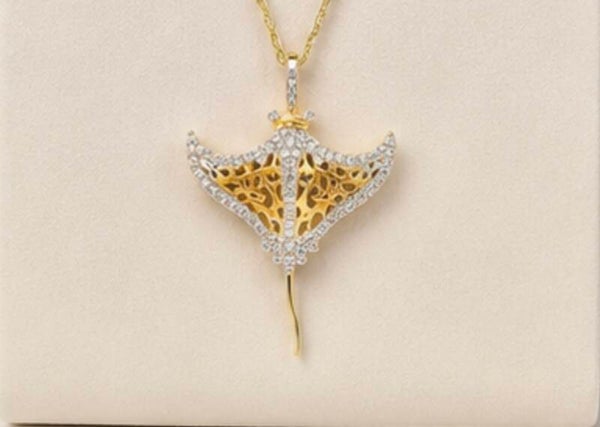 Gold Over Copper Manta Ray 18”Pendant Necklace With Cubic Zirconia Accents