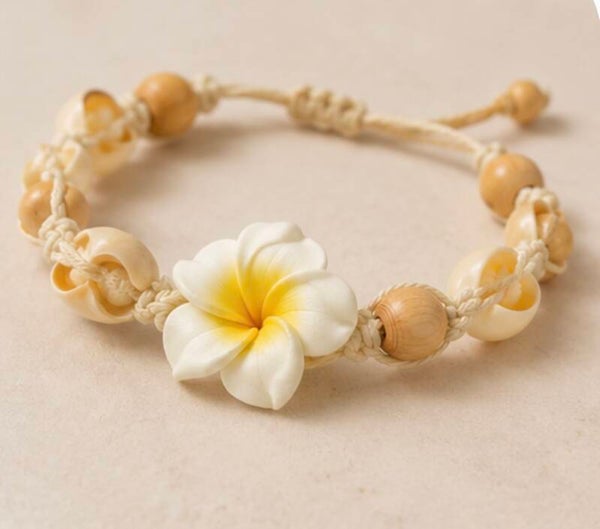Floral Beaded Bracelet with Yellow and Cream Accents