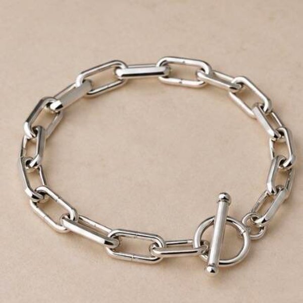 B- Stainless Steel Silver Chain Link Bracelet