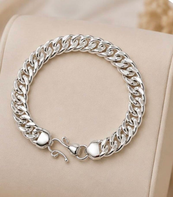 B- 8.5” 5mm 925 Sterling Silver Plated Fancy Cuban Chain Bracelet