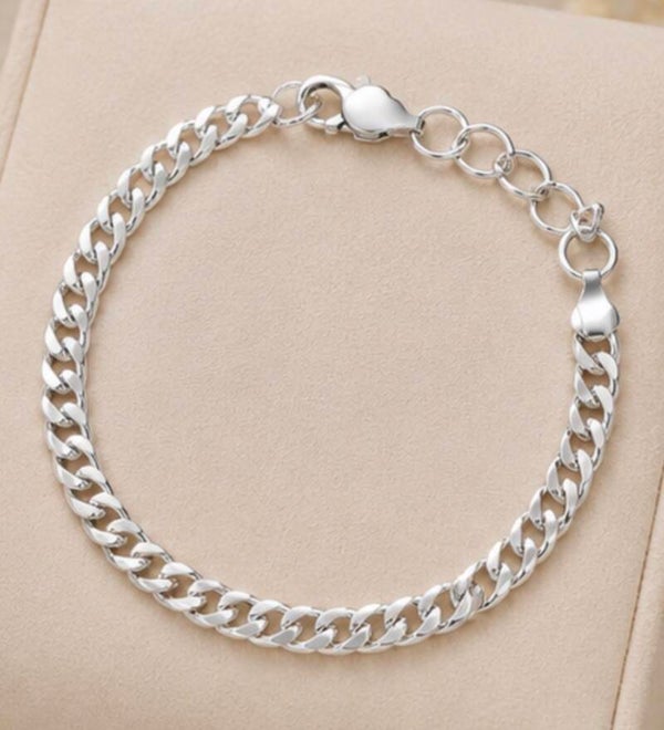 B- Sterling Silver 8.5” 3 mm Fancy Cuban Chain Bracelet