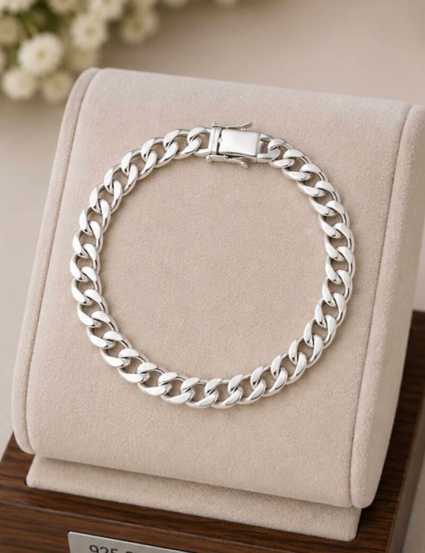 B- 8” 8mm Sterling Silver Cuban Chain Bracelet