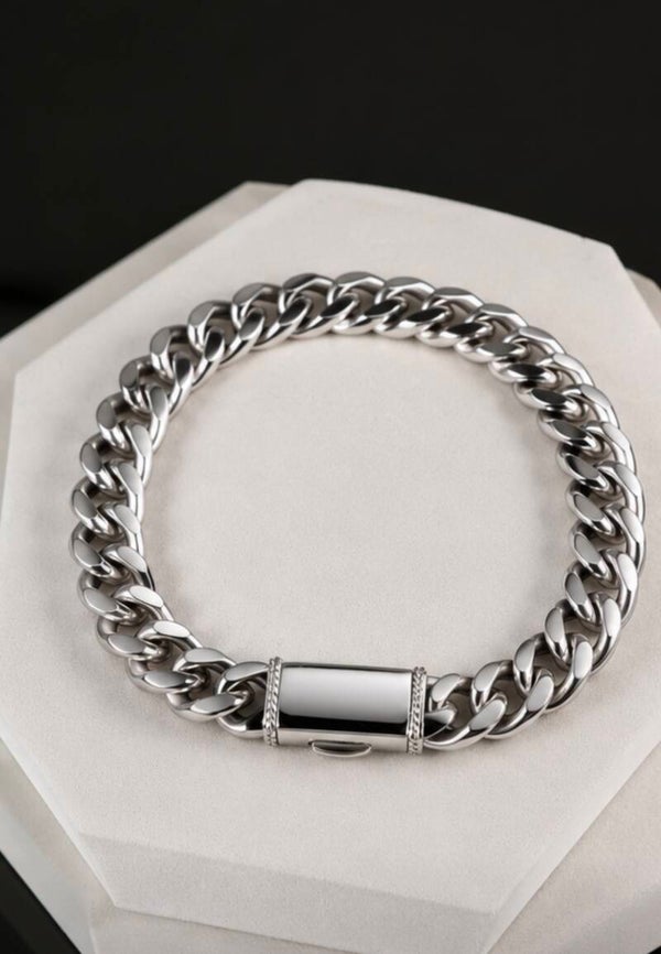 B- Men's Silver Stainless Steel 9” 10mm Bracelet