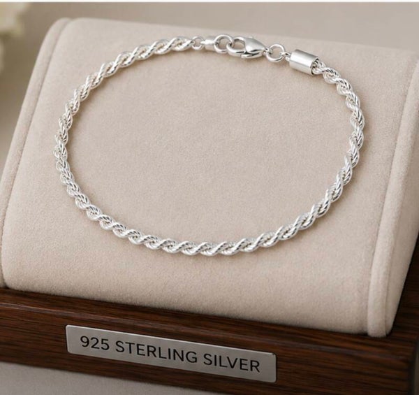 Elegant 9” Sterling Silver Rope Chain Bracelet