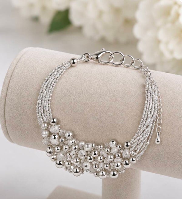 Elegant Sterling Silver Plated Beaded Bracelet