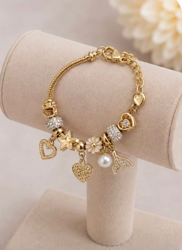 Elegant Gold and Silver Charm Bracelet