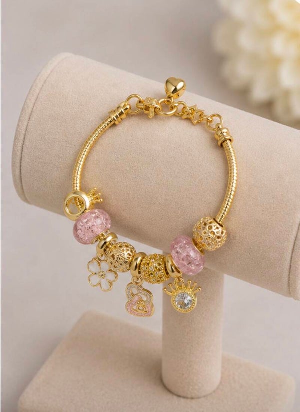 Elegant Gold and Pink Charm Bracelet