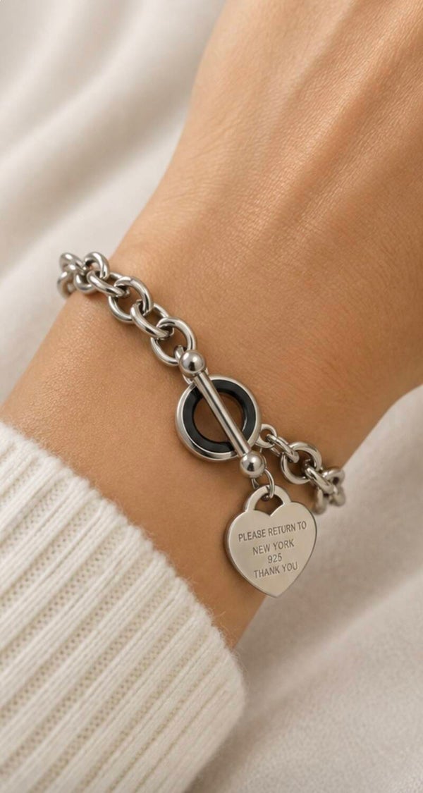 Stainless Steel Heart Charm Bracelet